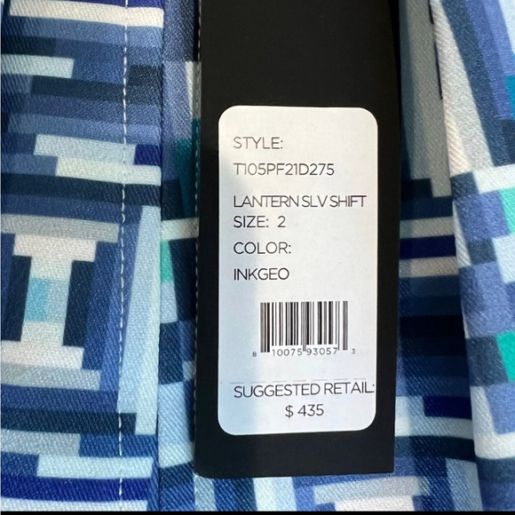 Toccin Ny Geometric Pattern Lantern Slv Shift Mini-Dress Sz 2 Inkgeo NWT. - Picture 4 of 11